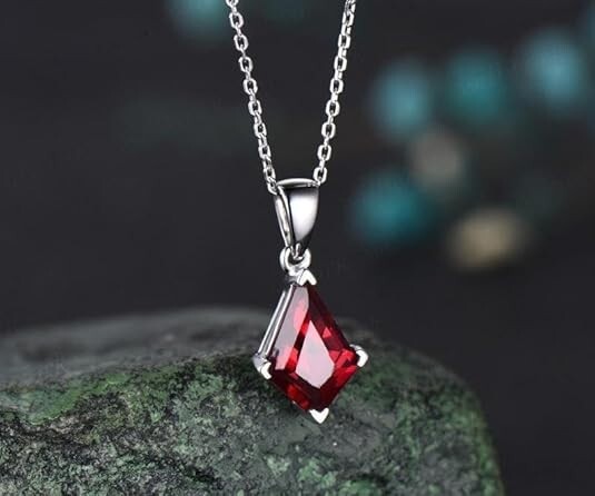 Natural Red Garnet Men’s Pendant 925 Sterling Silver Gemstone Jewelry Gift
