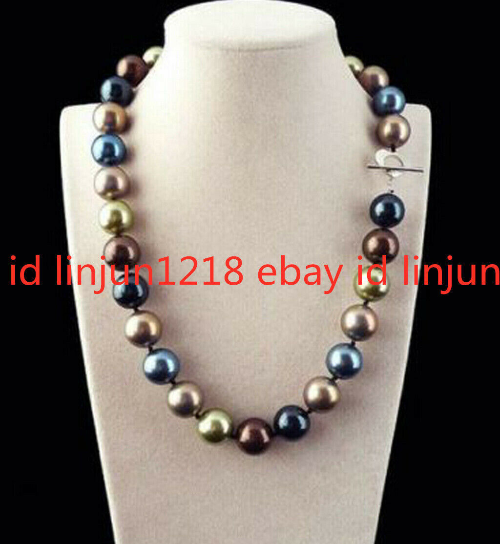 Huge 8/10/12/14mm Round Genuine Multicolor South Sea Shell Pearl Necklace 16-30′