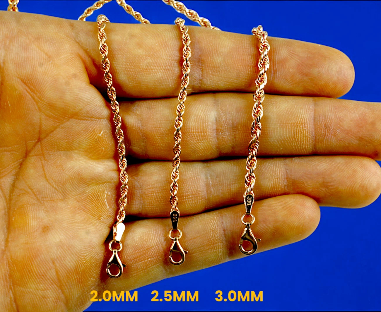 14K Rose Gold Rope Chain Necklace Bracelet Diamond Cut Real Gold 2mm-6mm 7″-30″
