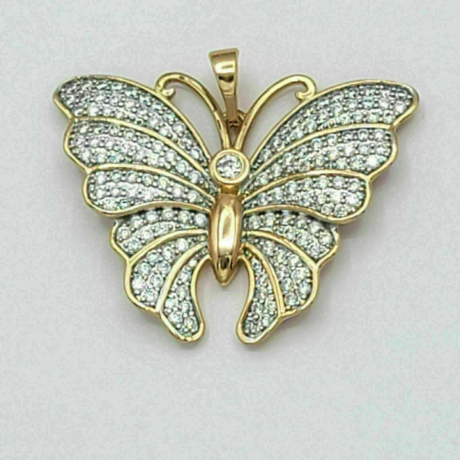 2Ct Round Cut Diamond Flying Butterfly Pendant 14K Yellow Gold Finish Free Chain