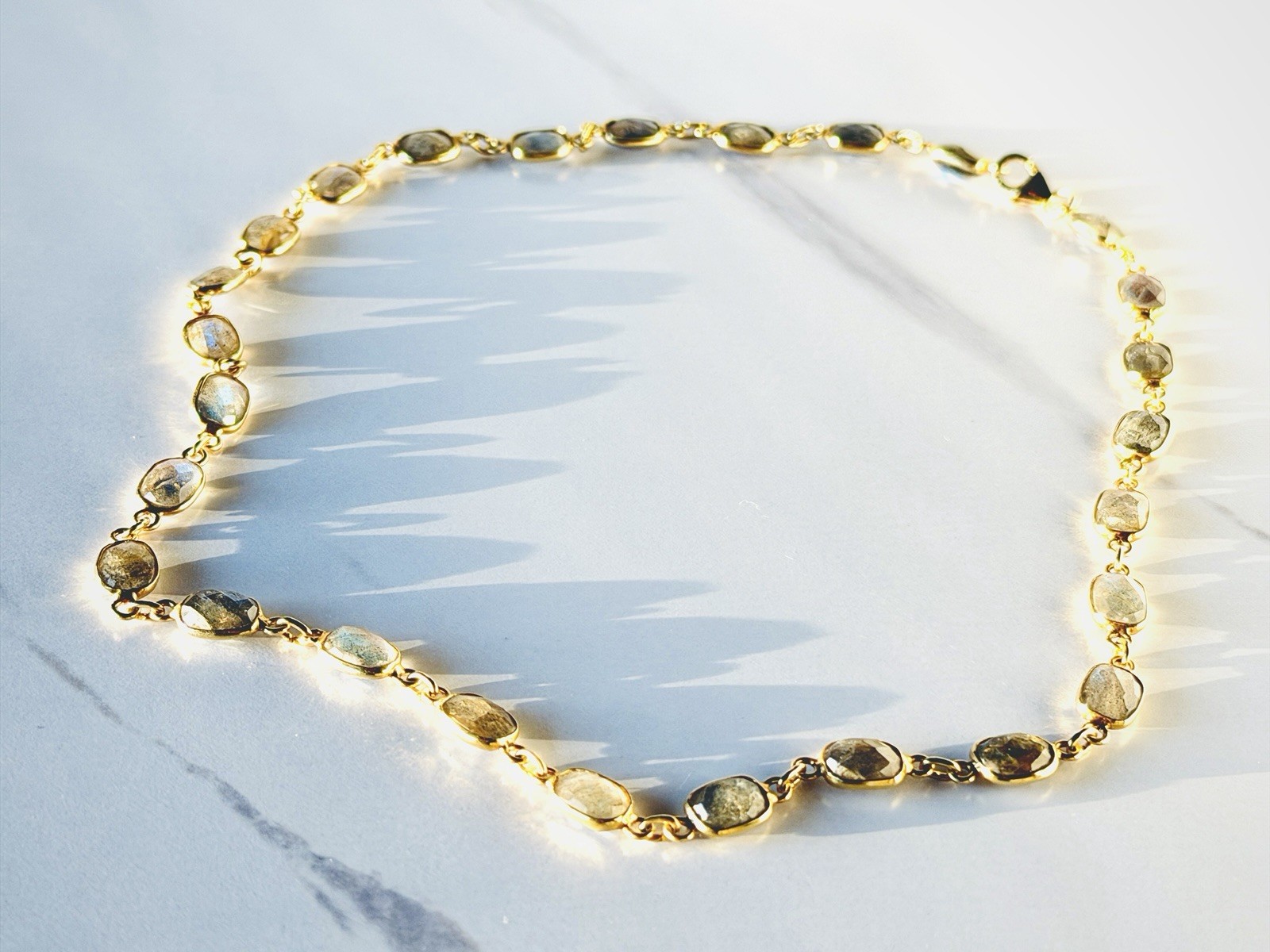 Genuine Moonstone Necklace 19.25” Yellow Gold Plated Sterling Silver Chain