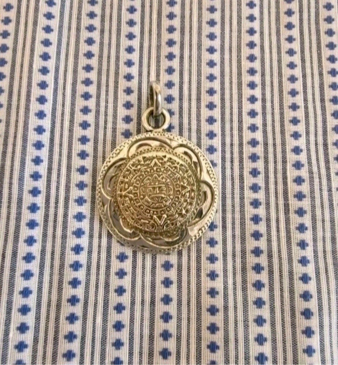 Vintage Mexico Mixed Metal 10k Gold Sterling Silver Aztec Mayan Calendar Pendant
