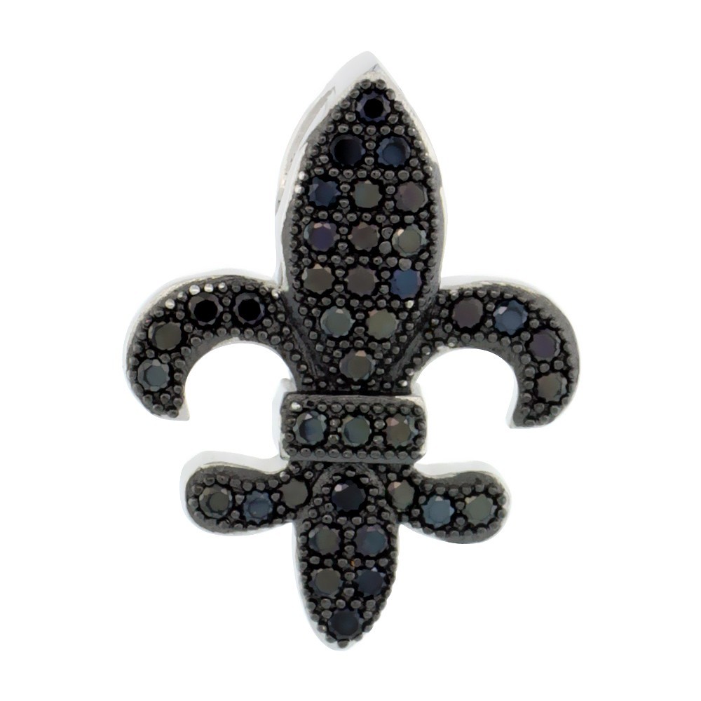 925 Sterling Silver Fleur de Lis Micro Pave CZ Pendant 11/16 (18mm) Inch Tall