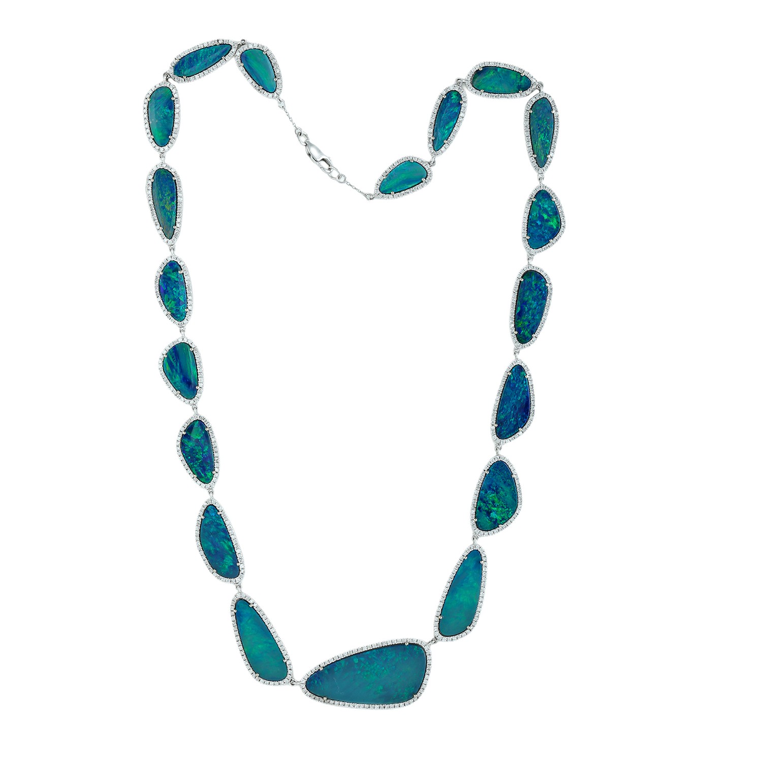 Opal Doublet Necklace 18K White Gold Diamond Statement Necklace Anniversary Gift