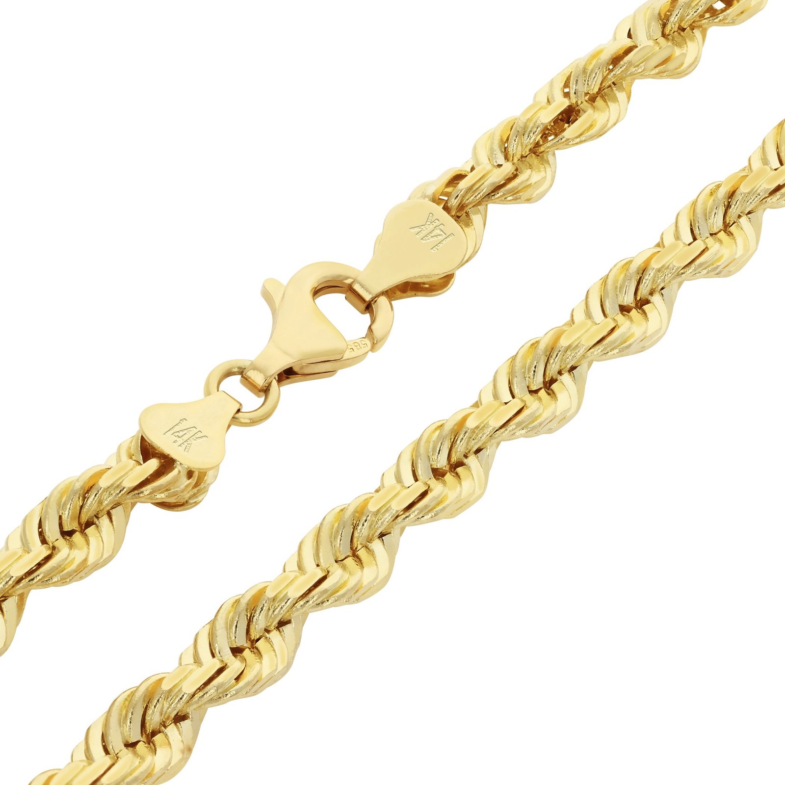 14K Yellow Gold 1mm-10mm Diamond Cut Rope Chain Necklace Mens Women 18″- 28″