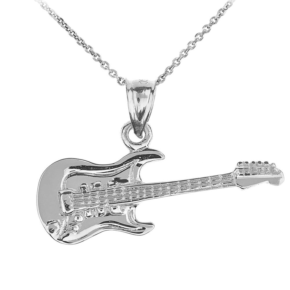 Solid Gold Electric Guitar Pendant Necklace(Availbale In Yellow/Rose/White Gold)