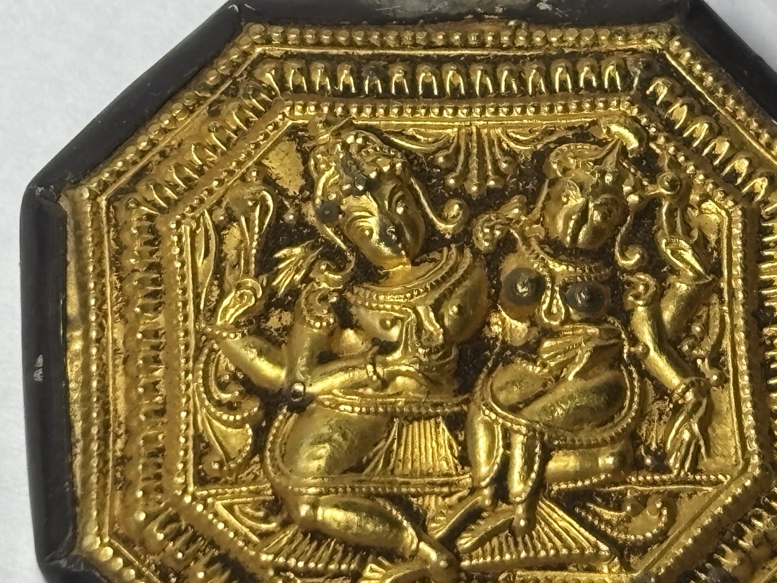 Lakshmi and Vishnu Sterling Silver Pendant Handcrafted 18K Gold Foil 1×1″