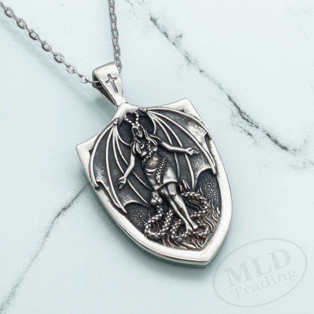 MLD 925 Sterling Silver Lilith Shield Pendant Necklace – Gothic Jewelry