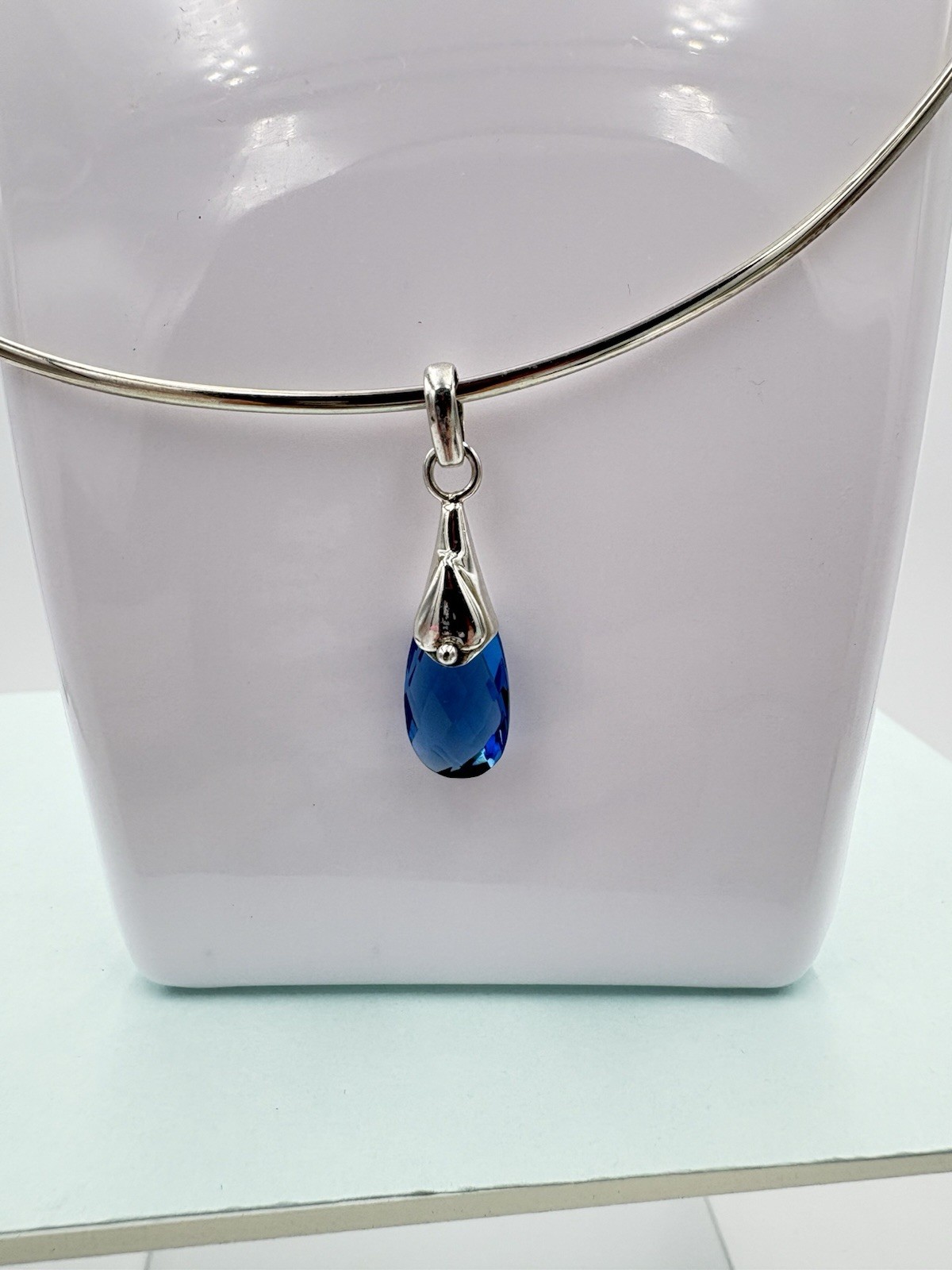 925 Sterling Silver 6CT Genuine Sapphire Gemstone Teardrop Pendant-Pendant Only