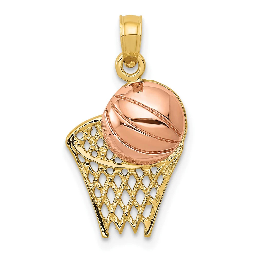 10K / 14K Two-Tone Basketball Hoop With Ball Pendant