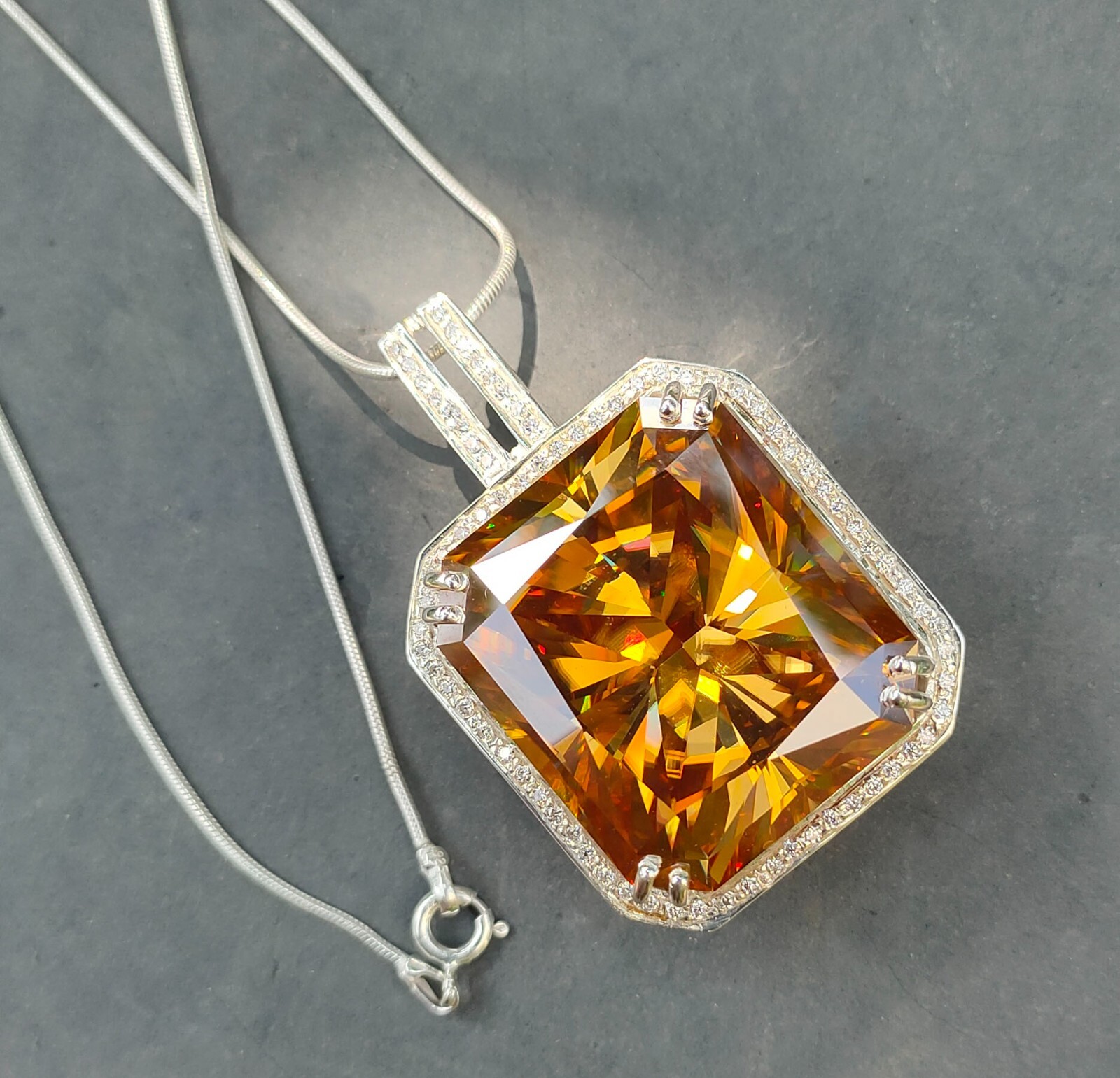 HUGE 82.50 Certified Champagne Diamond Solitaire Pendant- FREE Diamond Studs