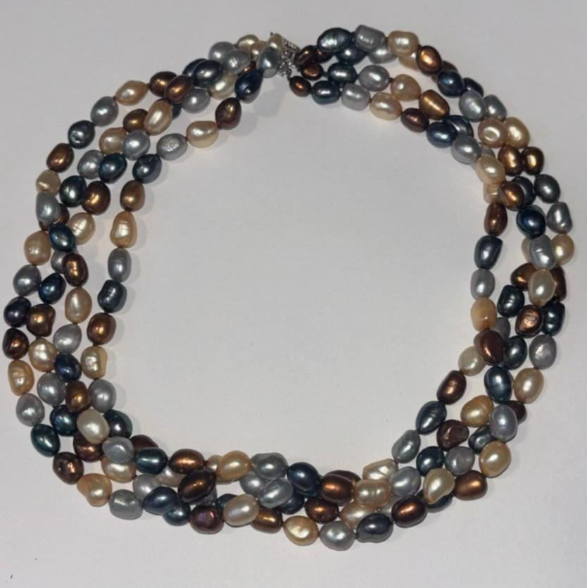 Oval Round Multicolor Pearl 17″ Strand Necklace