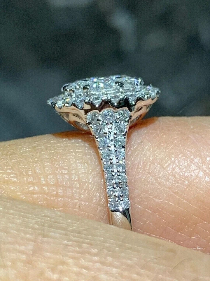 2.00Ct Lab Created Diamond Halo Engagement Ring 14K White Gold Plated