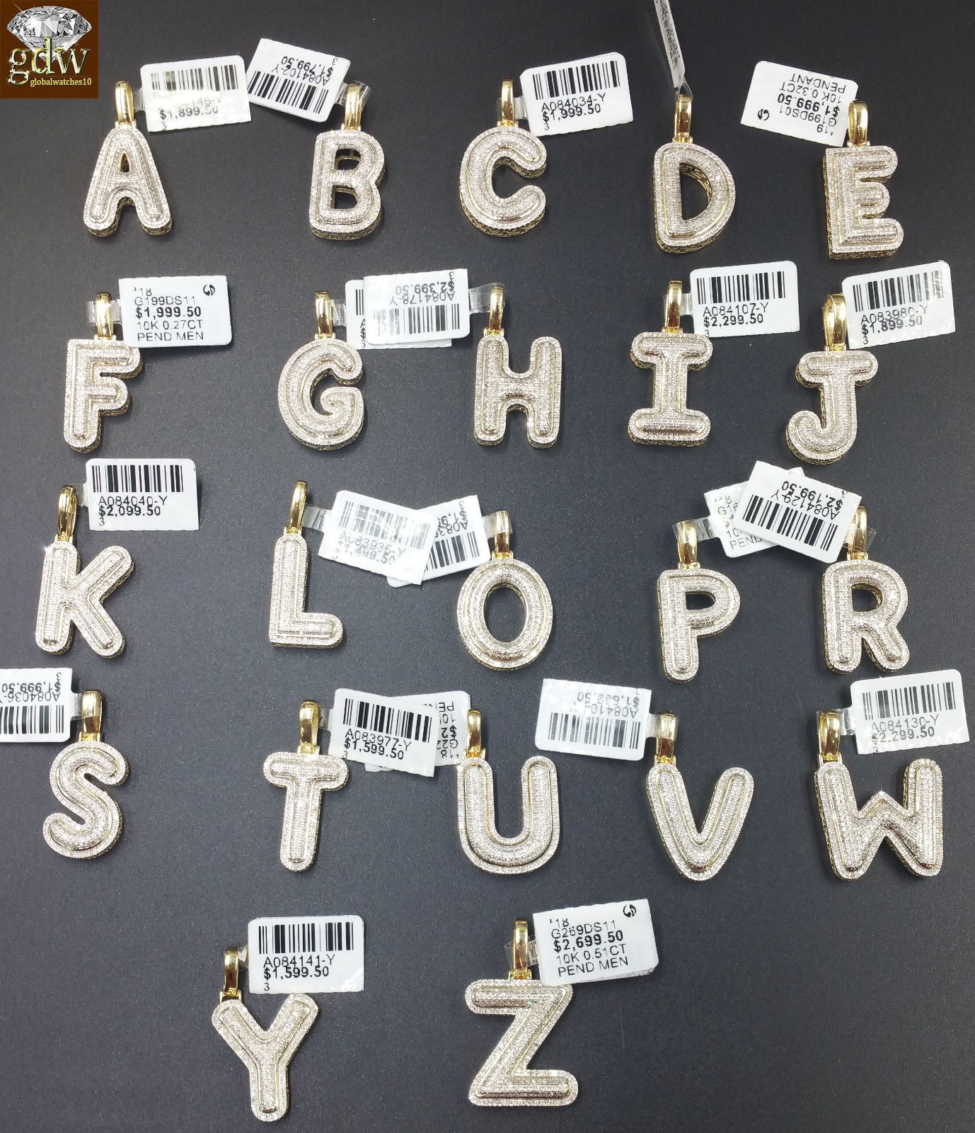 10k Yellow Gold Diamond Bubble Letter A-Z Initial Charm Pendent Real Diamond