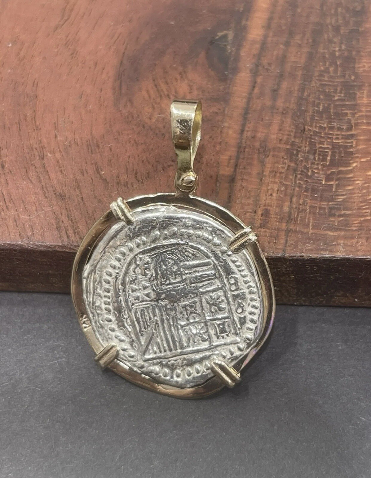 ATOCHA Silver Coin Pendant In 14k Gold Bezel Handmade From Atocha Silver