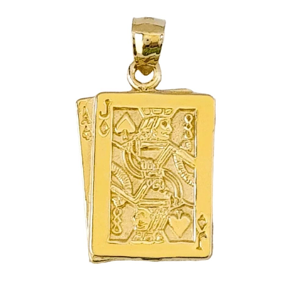14K Yellow Gold Ace and Jack Playing Cards Pendant / Charm, Made in USA