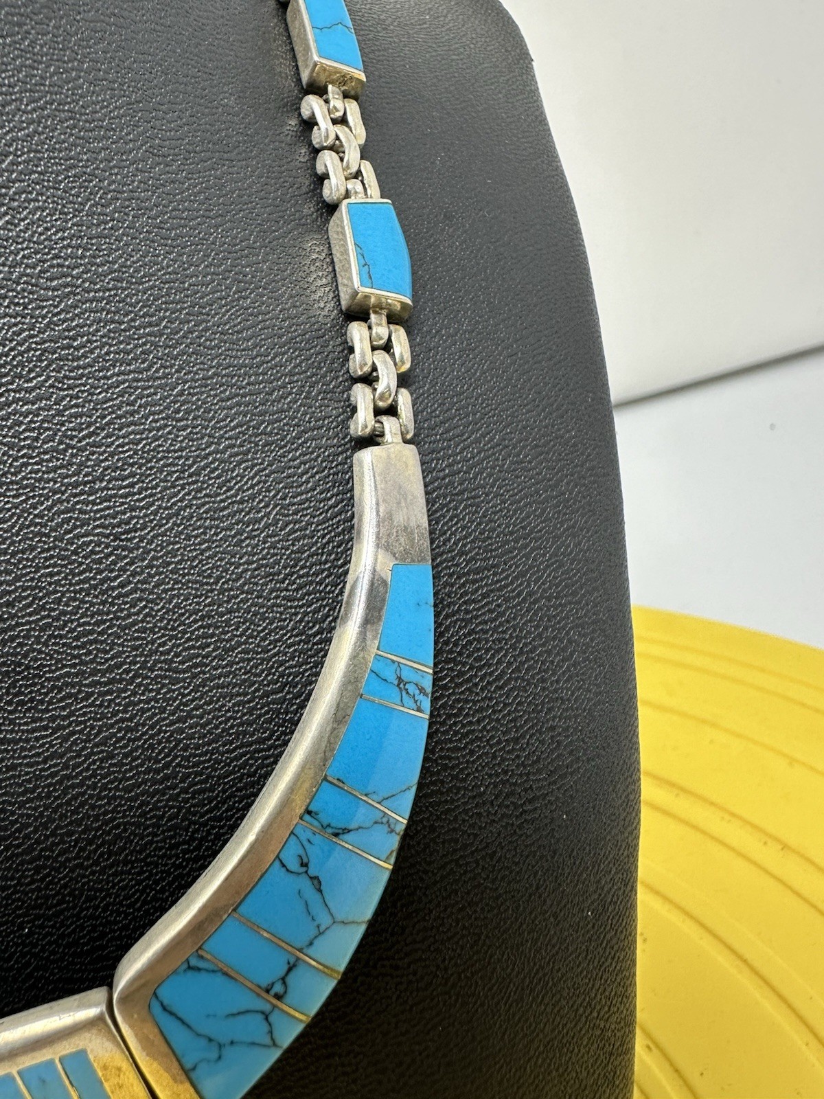 Sterling Silver Turquoise Pendant Choker Necklace 57g 17 In Modern Elegant Chic