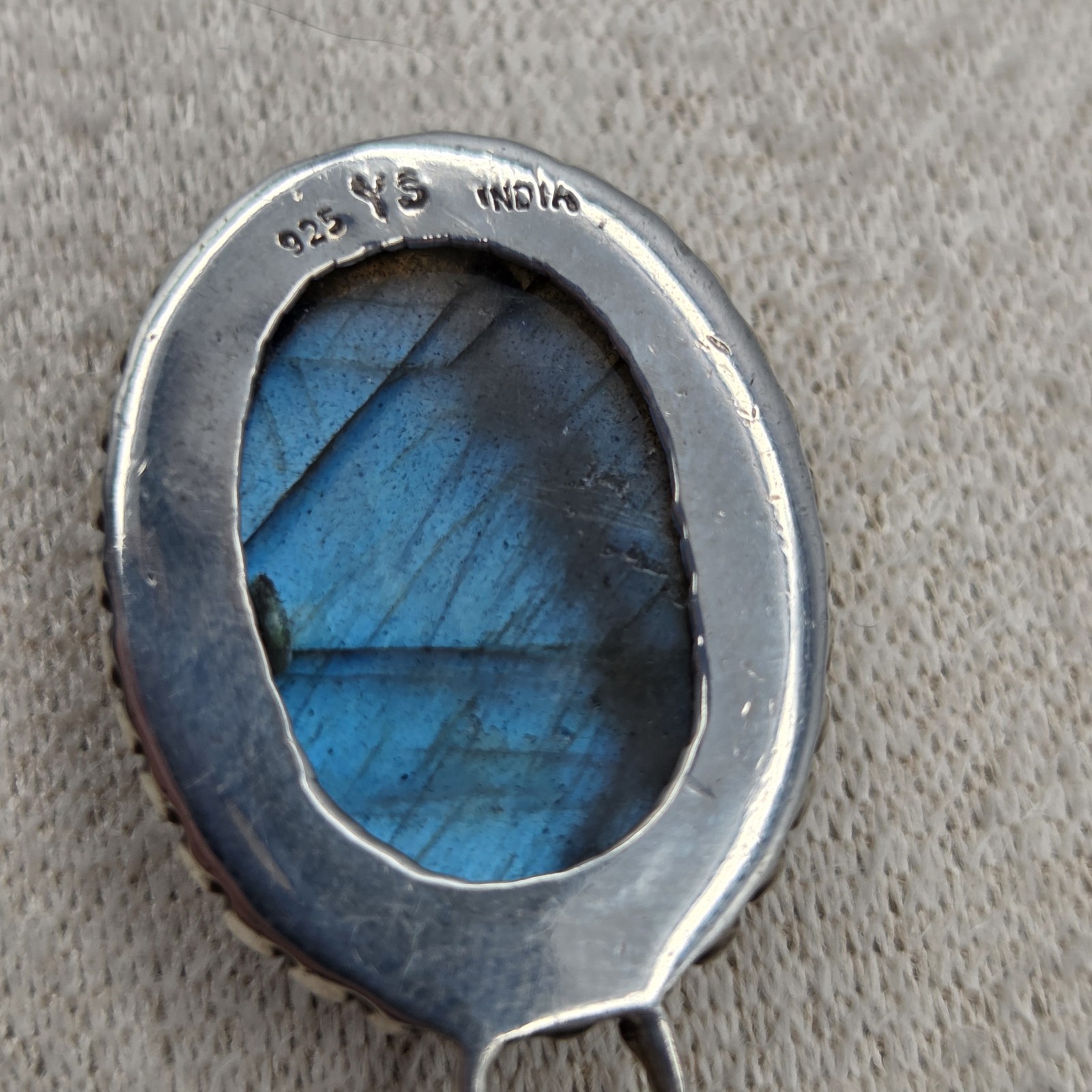 Vintage 925 Sterling Silver Labradorite Pendant Necklace India YS 18″ Chain