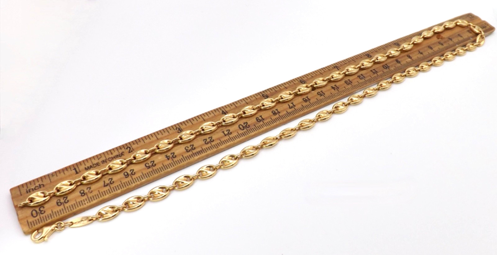 Solid 18K Gold Mariner Coffee Bean Link Necklace 750 Italy Europa Oro New 23.5in