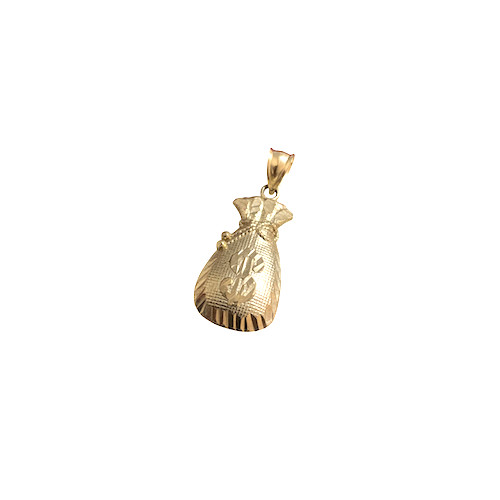 10K Solid Gold Money Bag Pendant – 1″ 10K Real Gold Charm, Dollar Charm-G15