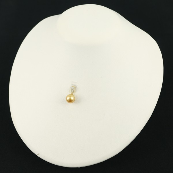 Golden South Sea Pearl 10.3mm Diamond 0.13ct Pendant 18K 750 Yellow Gold