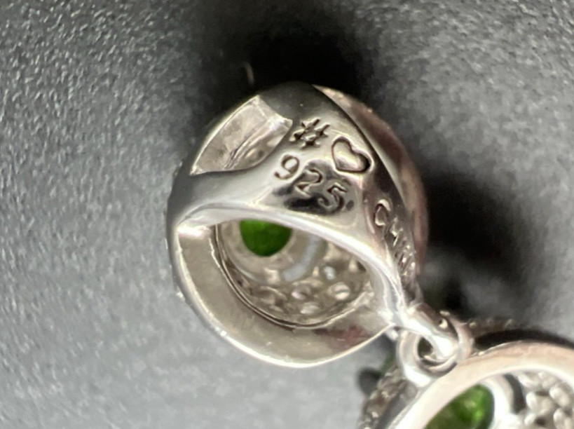 Green Stone & White/colorless CZ 3-tier Sterling Silver 925 Halo Pendant