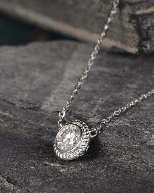 Women Solitaire Pendant Necklace 14K White Gold Plated 1.50Ct Lab Grown Diamond