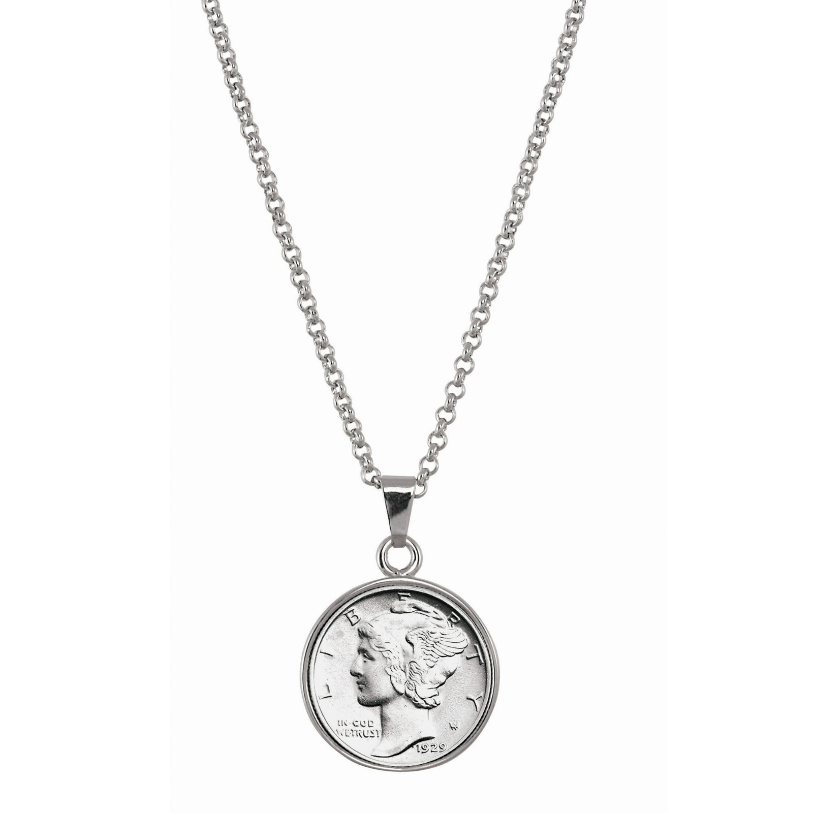 Silver Mercury Dime Silvertone Pendant with 18″ Chain