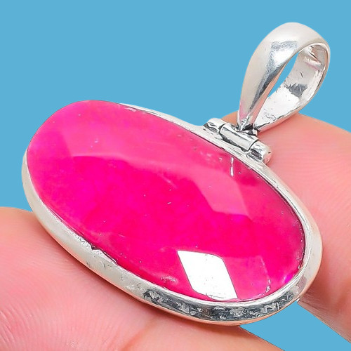 Natural Kashmir Red Ruby Gemstone 925 Sterling Silver Pendant 1.22″ A361