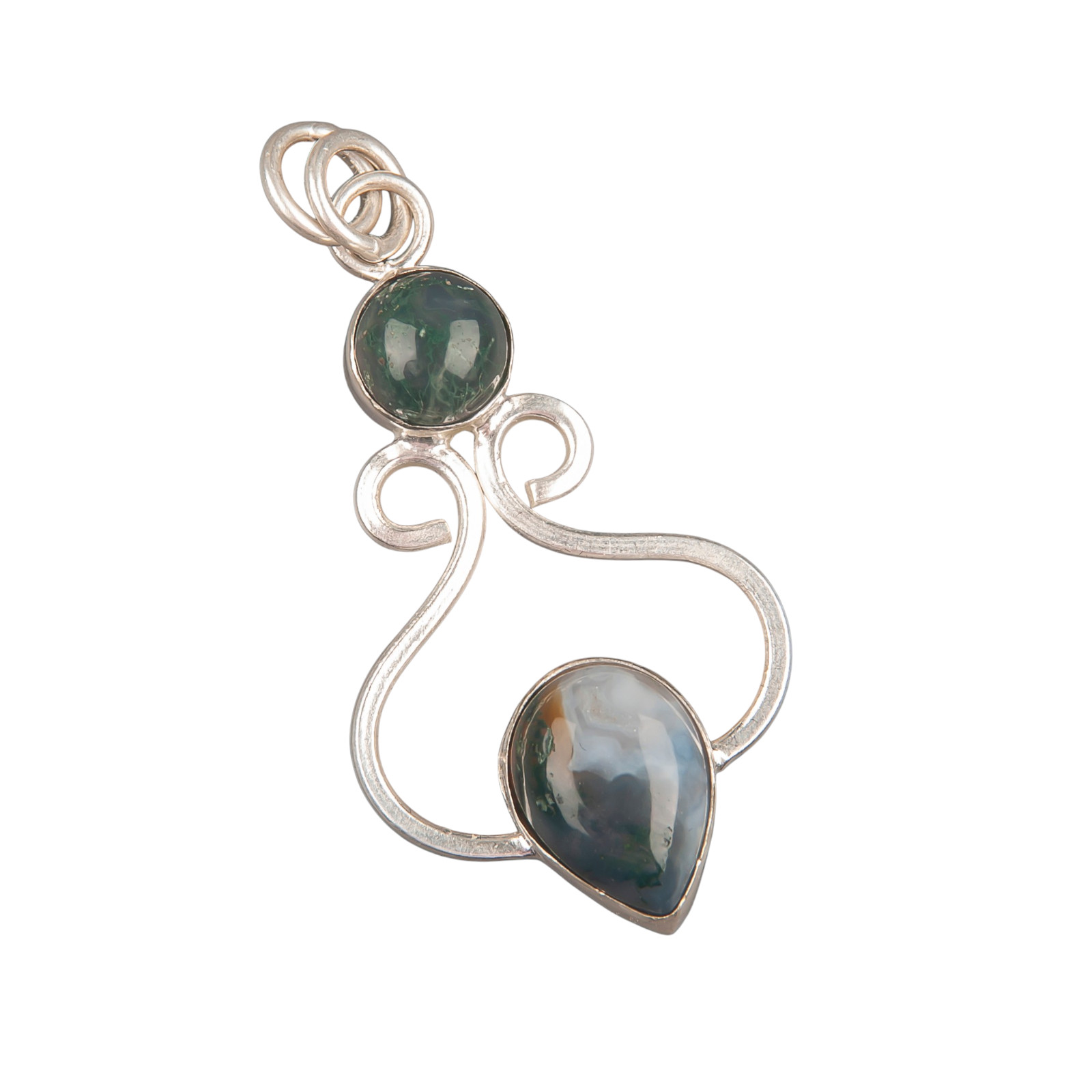 Moss Agate Gemstone 925 Sterling Silver Necklace Pendent1.60″ Gift For Women