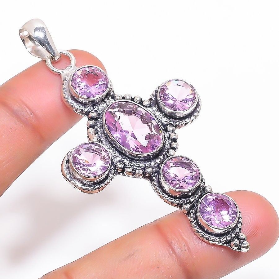 Pink Kunzite Gemstone Handmade 925 Sterling silver Jewelry Pendant Size 2.6″