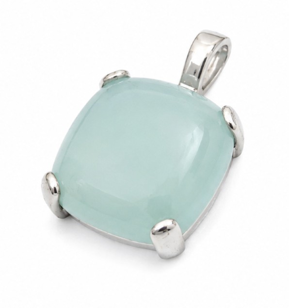 925 Sterling Silver Chalcedony Cushion Pendant Blue Cabochon Statement Necklace