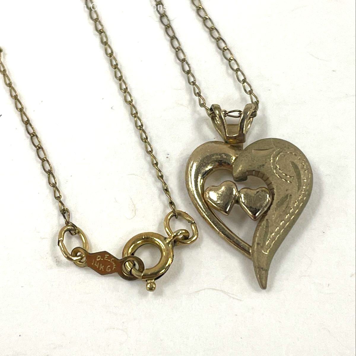 18″ Vintage 14K Gold-Filled Diamond Cut Multi-Heart Pendant Necklace
