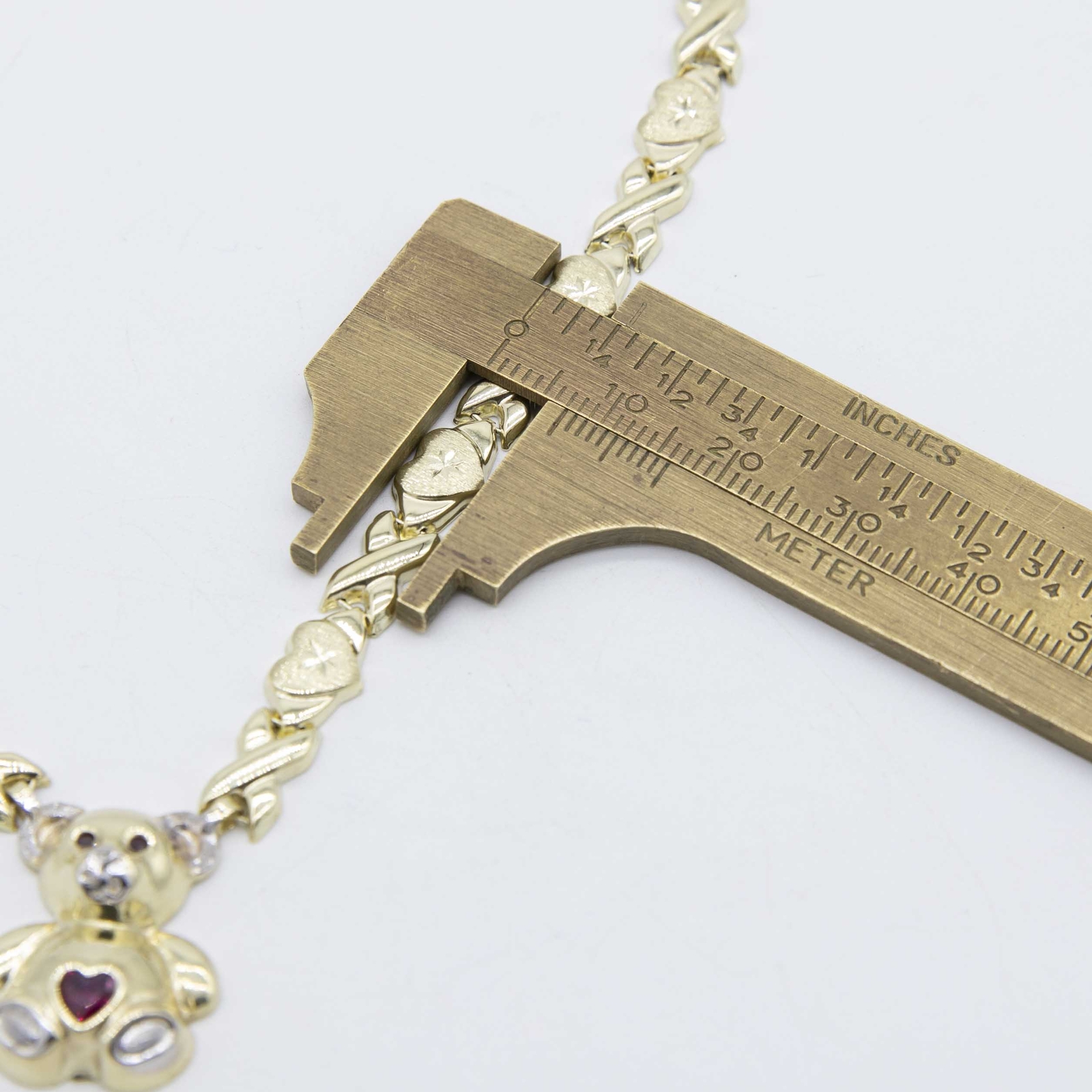 Diamond Cut Heart & Kisses Teddy Bear Necklace Real 10K Yellow White Gold