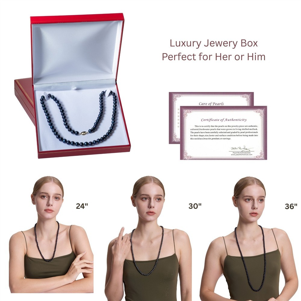 Long 30 Inch 9-10mm ROUND Black Pearl Necklace Genuine Cultured Freshwater