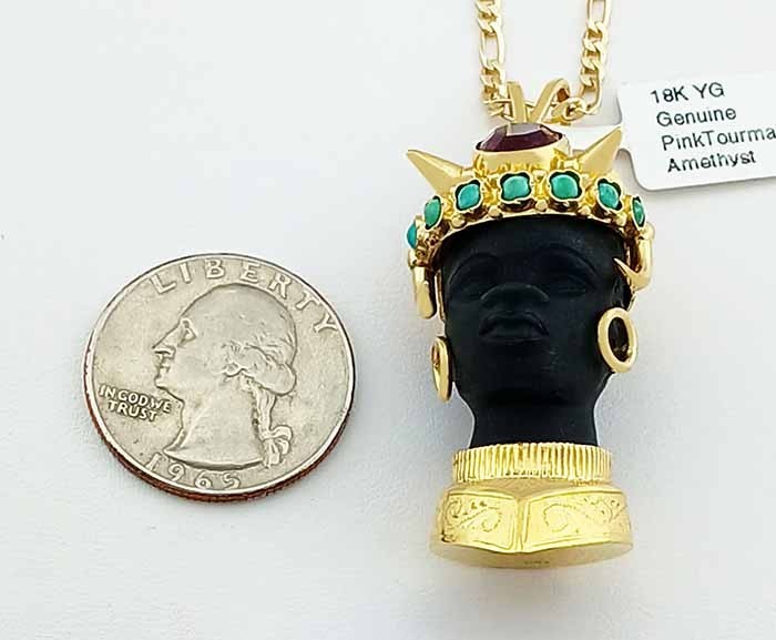 GENUINE PINK TOURMALINE, TURQUOISE & AMETHYST PENDANT SOLID 18k GOLD – NWT
