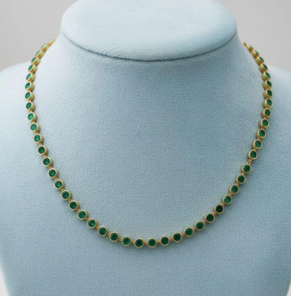Emerald Tennis Necklace Dainty 18k Gold Plated Choker May Birthstone Gift.