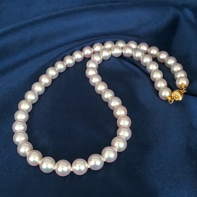 AAAAA 9-10 MM GENUINE NATURAL Australian south sea white Round pearl necklace 18