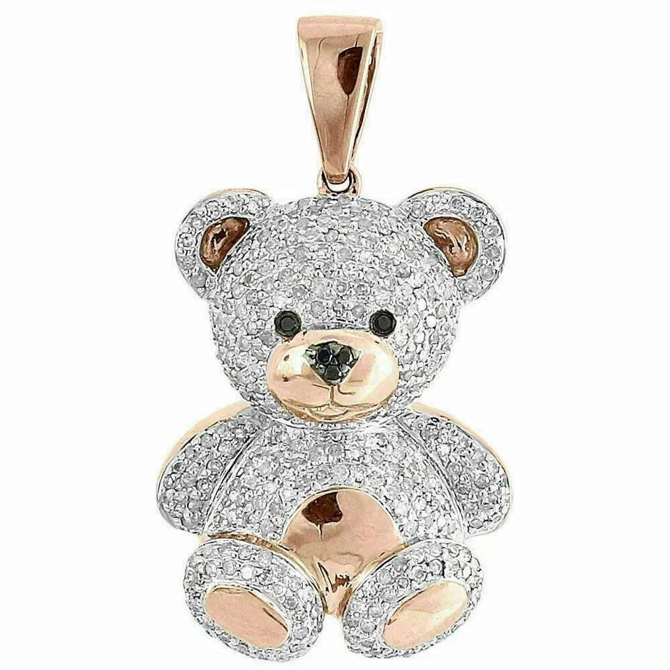 2.00 Ct Round Cut VVS1/D Diamond Teddy Bear Pendant 14k Rose Gold Over
