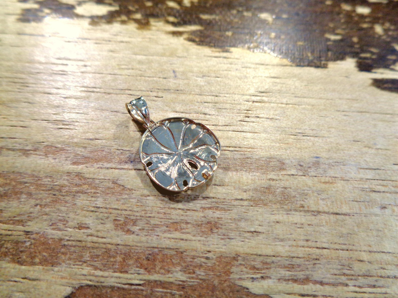 16MM SOLID 14K YELLOW GOLD TEXTURED DIAMOND-CUT DC HAWAIIAN SAND DOLLAR PENDANT