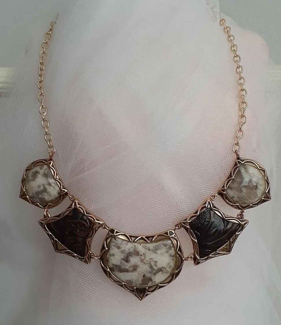 Designer Studio Barse Bronze Jasper Gemstone Leather Embossed 19″ Necklace