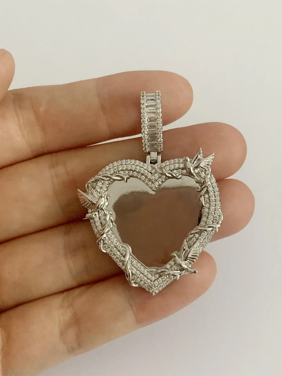4ct Lab Created Diamond Custom Heart Memorial Photo Pendant 14k Gold Plated 2″