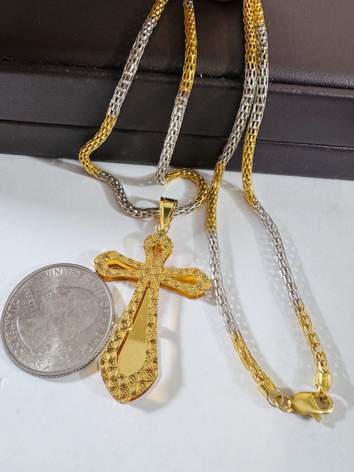 22C 22K 916 Fine Real Gold 21.5”/22” Long Cross Necklace 14.8g 3mm Mens-Womens