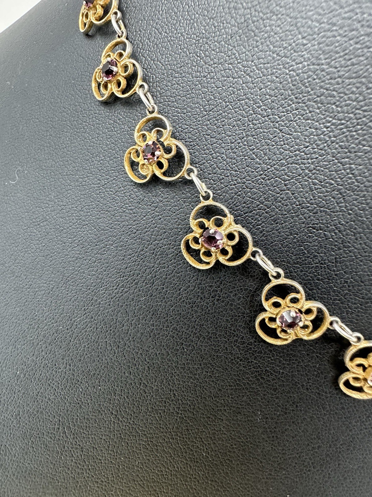Sterling Silver Amethyst Floral Choker Necklace Bracelet Earrings Set 60g 16” 6”