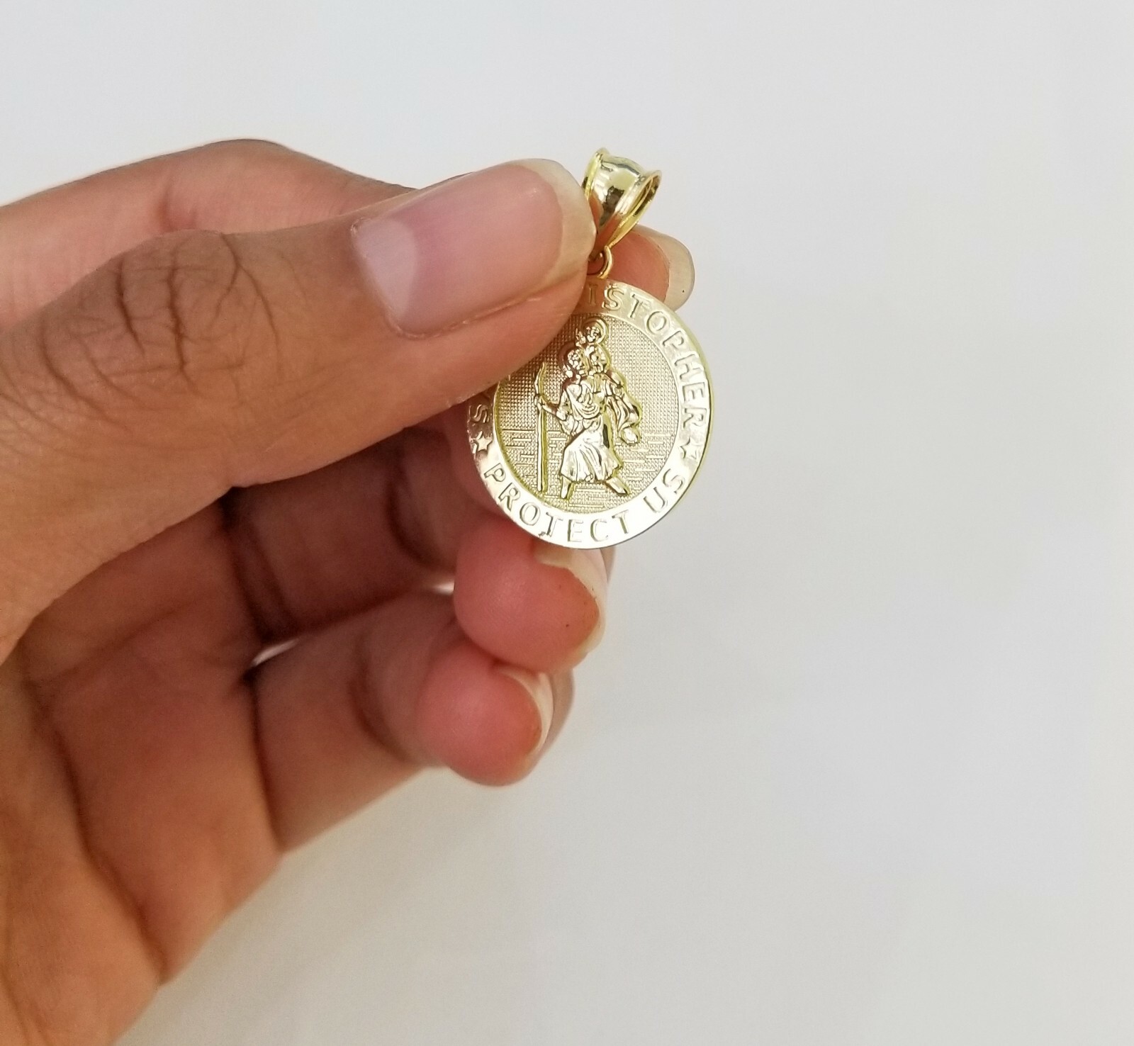 10k Yellow Gold Circle Saint Christophe Charm 10kt Round Pendent Real Gold