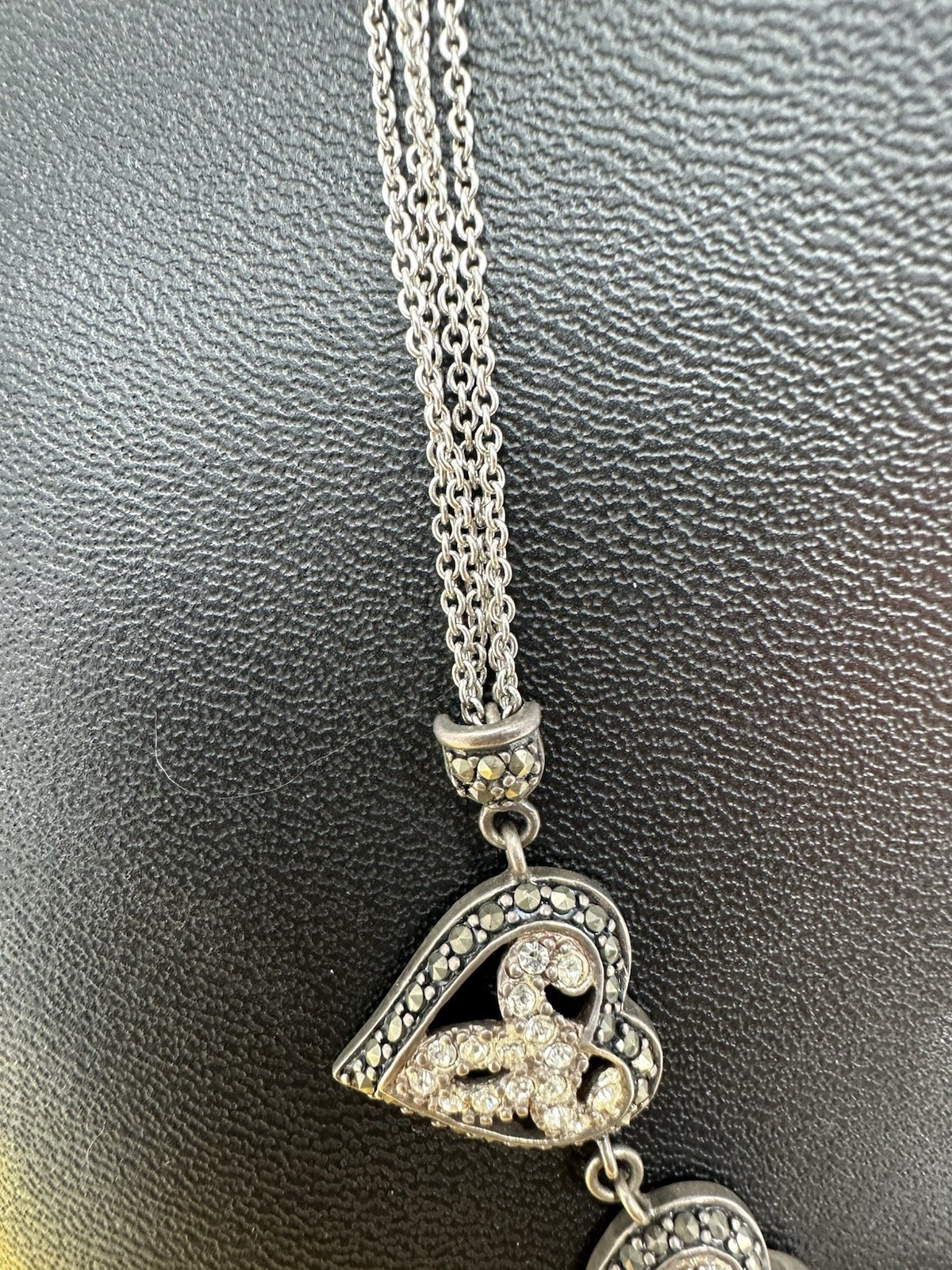 Sterling Silver Ross Simons 5 Heart Pendant Marcasite CZ Choker Necklace 18g 15”