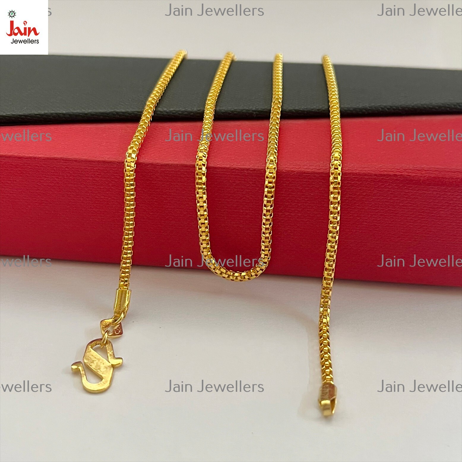 REAL GOLD 18 Kt Yellow Gold Round Box Unisex Necklace Chain Width 2 MM