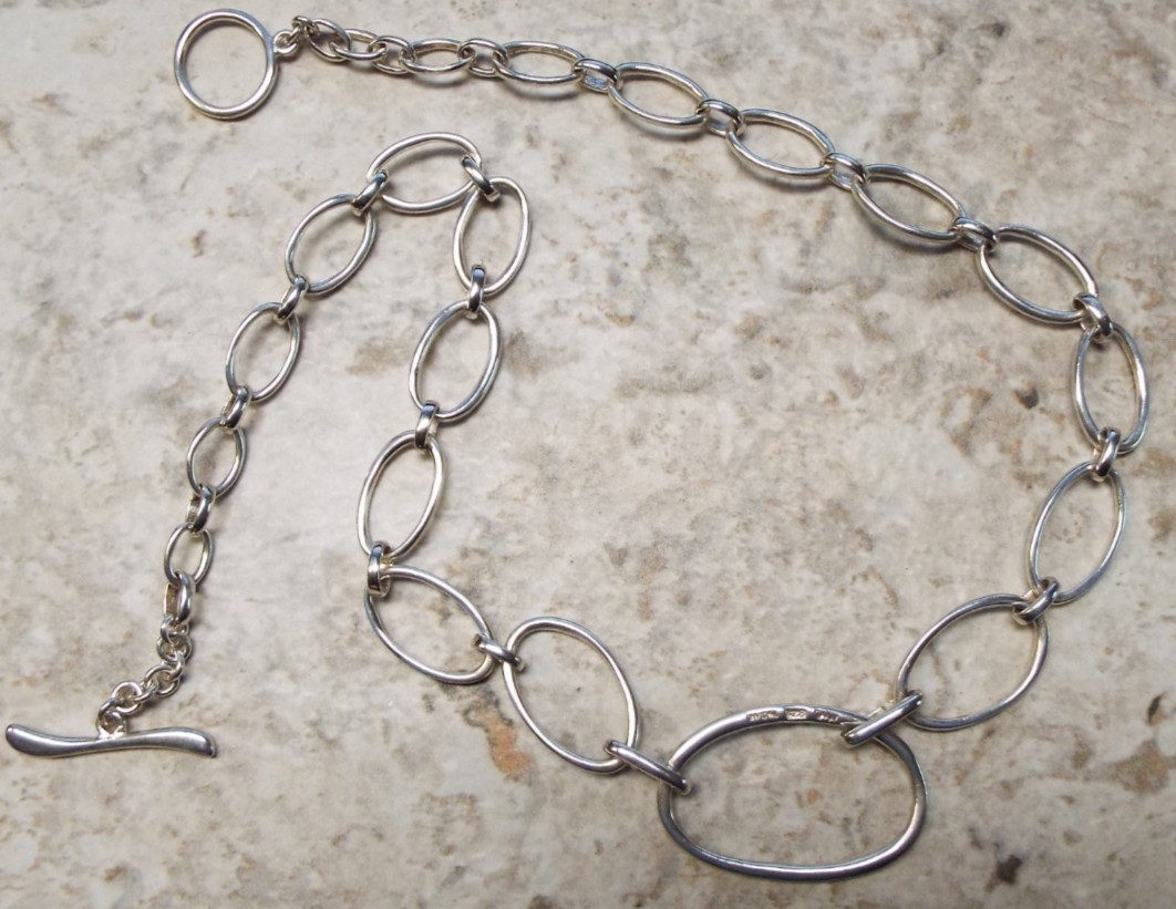 MWS 925 Sterling Silver Oval Link Chain Necklace 18″