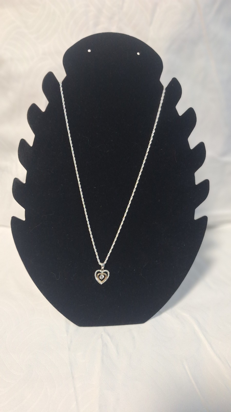 10K Multi-Tone Gold Heart Pendant Necklace w/ Prong-Set White Diamond