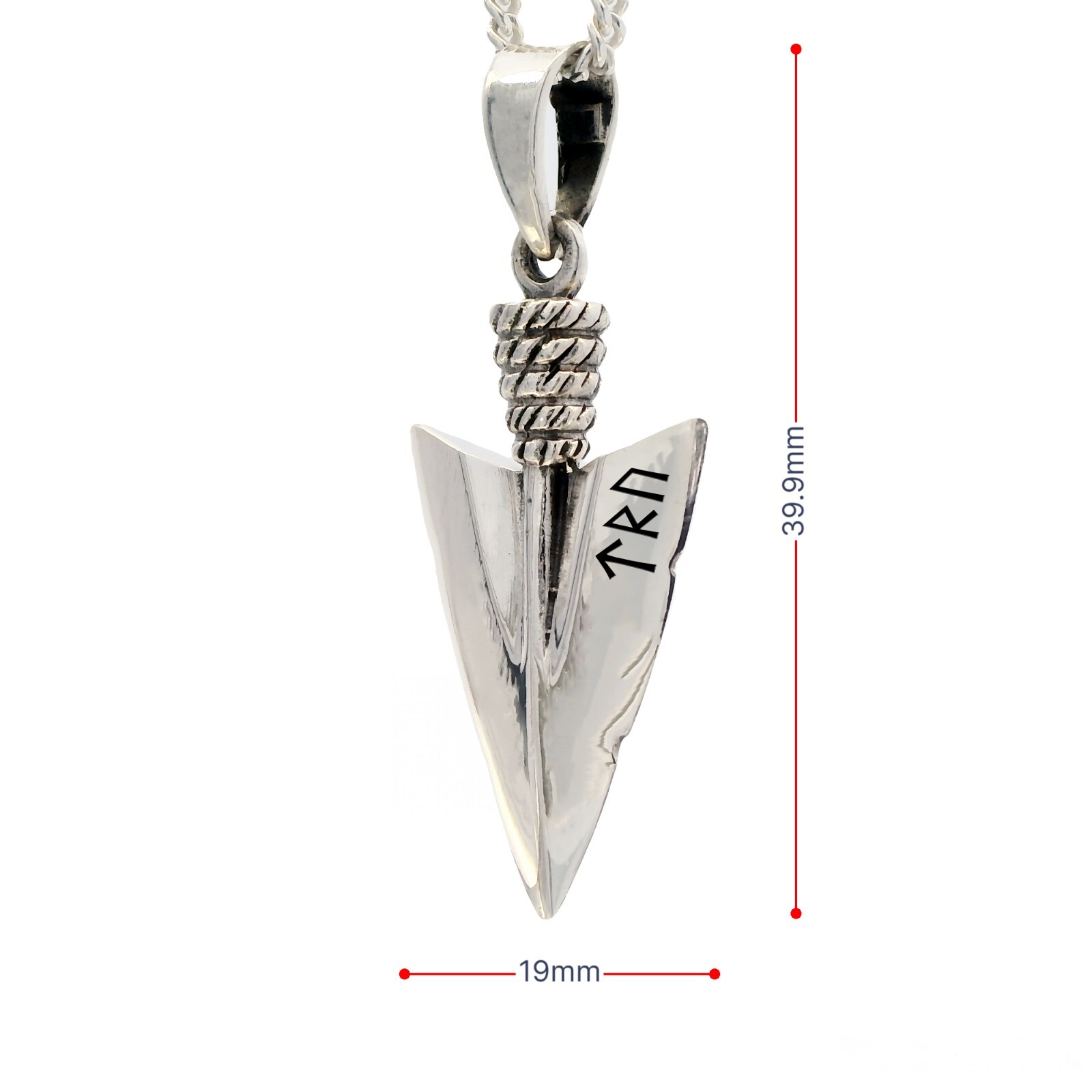 925 Sterling Silver Sacred Rune Arrowhead Pendant Necklace, Custom Engraving
